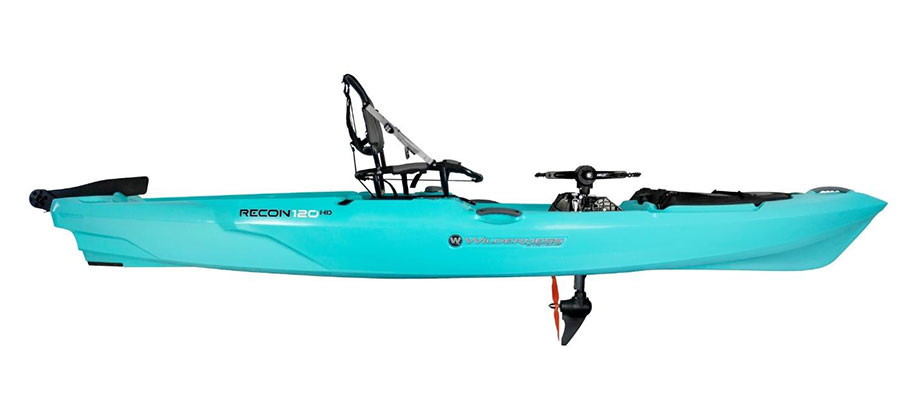 Wilderness Systems Recon 120 HD kayak in Aqua, side view Wilderness Systems Recon 120 HD kayak in Aqua, side view