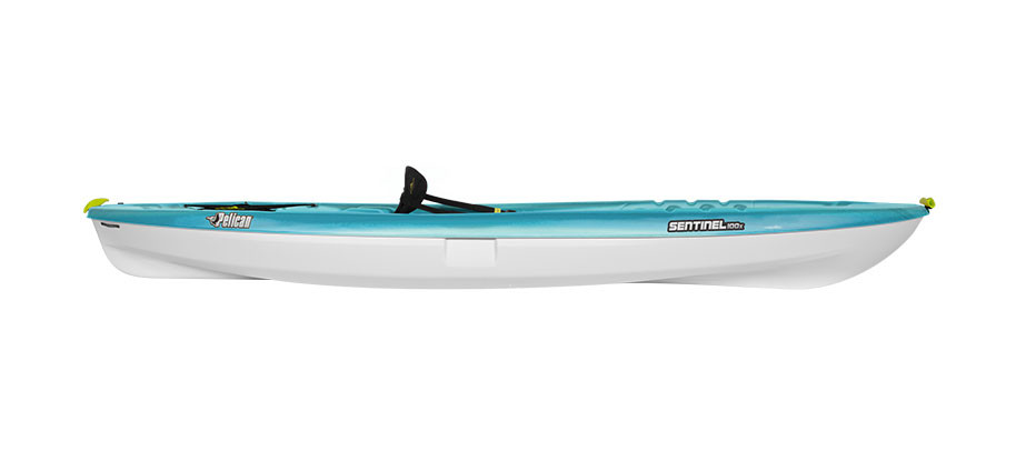 Pelican Sentinel 100X recreational kayak in Fade Turquoise White, side view