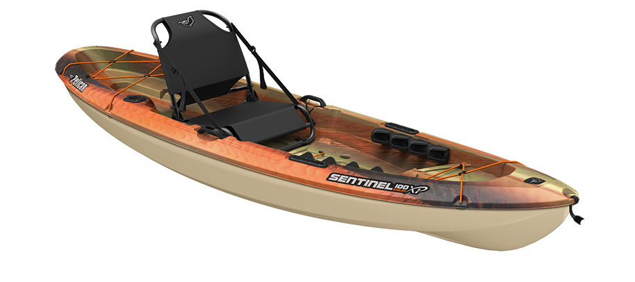 Pelican Sentinel 100XP angler kayak in Zoom Fusion, three-quarter view Pelican Sentinel 100XP angler kayak in Zoom Fusion, three-quarter view