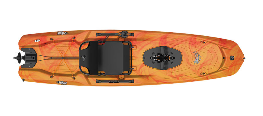 Pelican Getaway 110HDII sit on top kayak in Vapor Fireman-Yellow, top view Pelican Getaway 110HDII sit on top kayak in Vapor Fireman-Yellow, top view